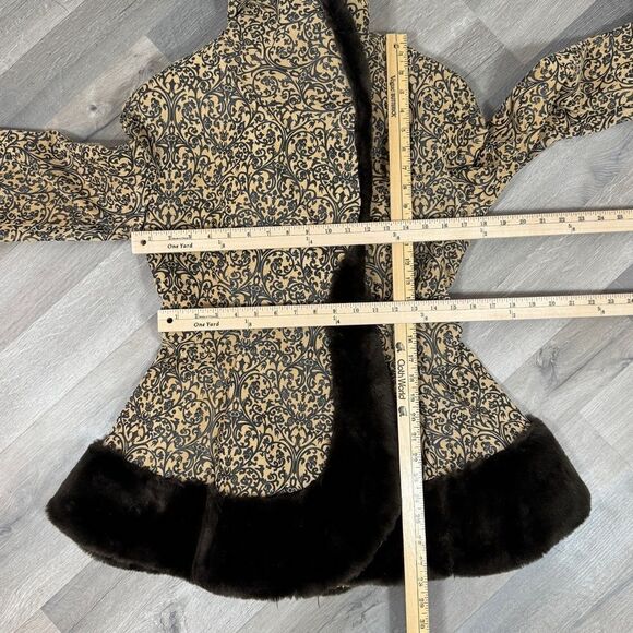 Newport News Vintage Embossed Faux Fir Trim Leather Princess‎ Swing Coat Small - Picture 13 of 15
